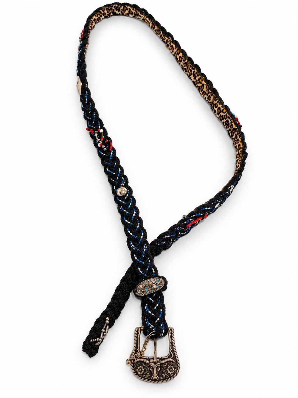 Handmade Western Braided Leopard Beaded Concho Belt